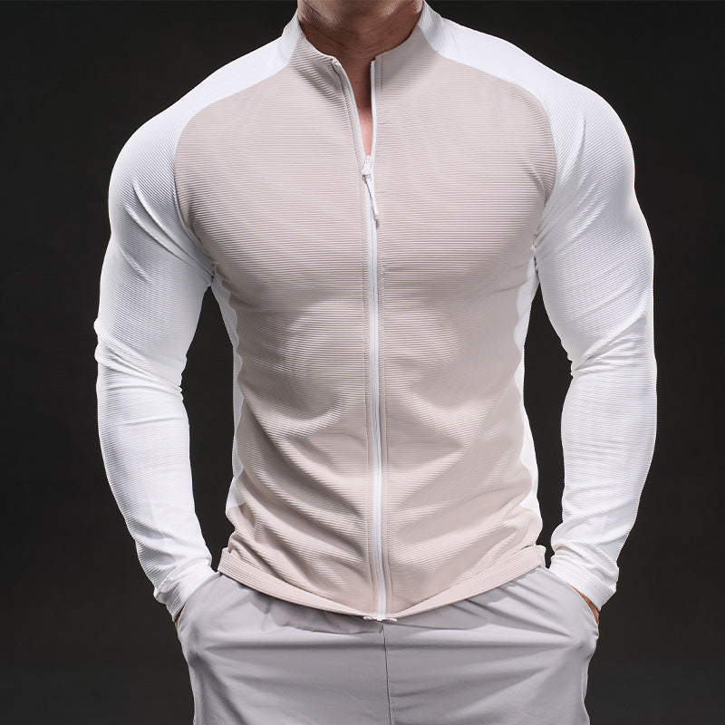 Herren Slim‑Fit Performance‑Trainingsshirt mit durchgehendem Reißverschluss und Raglanärmeln EB