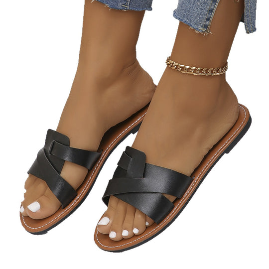 Damen Slip-On Sandalen mit elegantem Kreuzriemendesign EB
