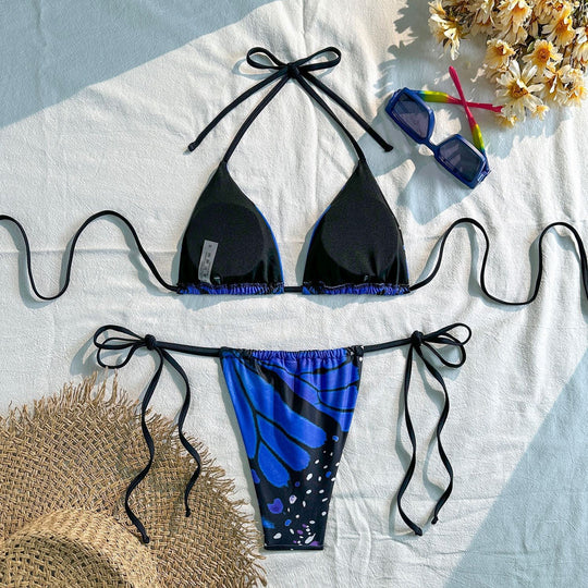 Damen Triangel-Bikini mit lebhaftem Schmetterlingsdesign EB