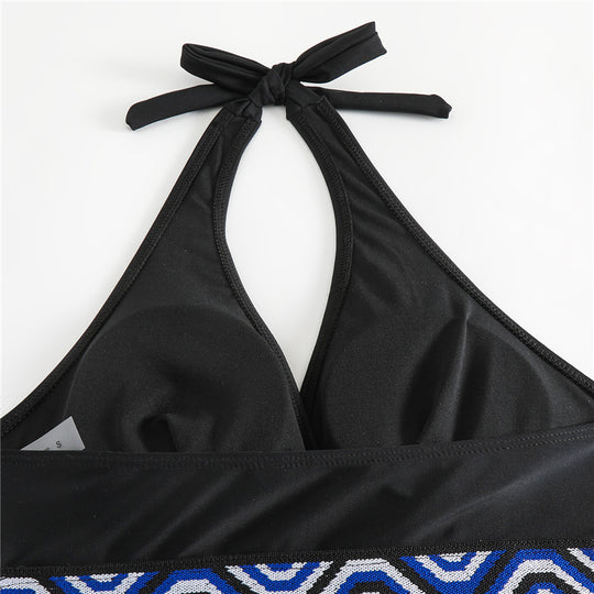 Damen Bikini-Set mit geometrischem Design und tiefem V-Ausschnitt EB