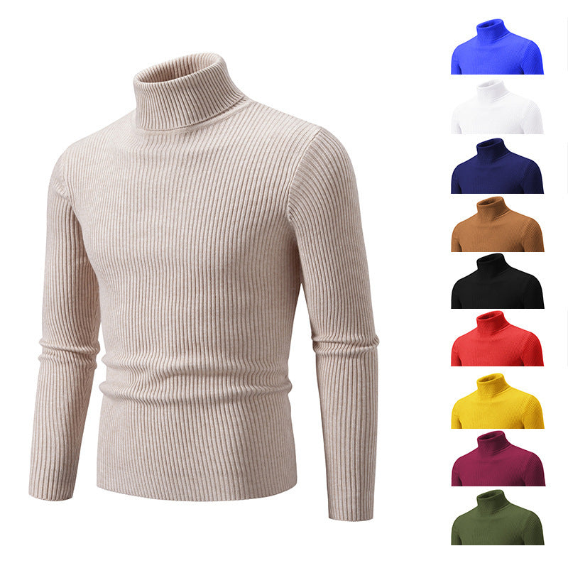 Herren nan schmaler Rippenstrick-Rollkragenpullover aus Baumwollmix mit Stretch EB