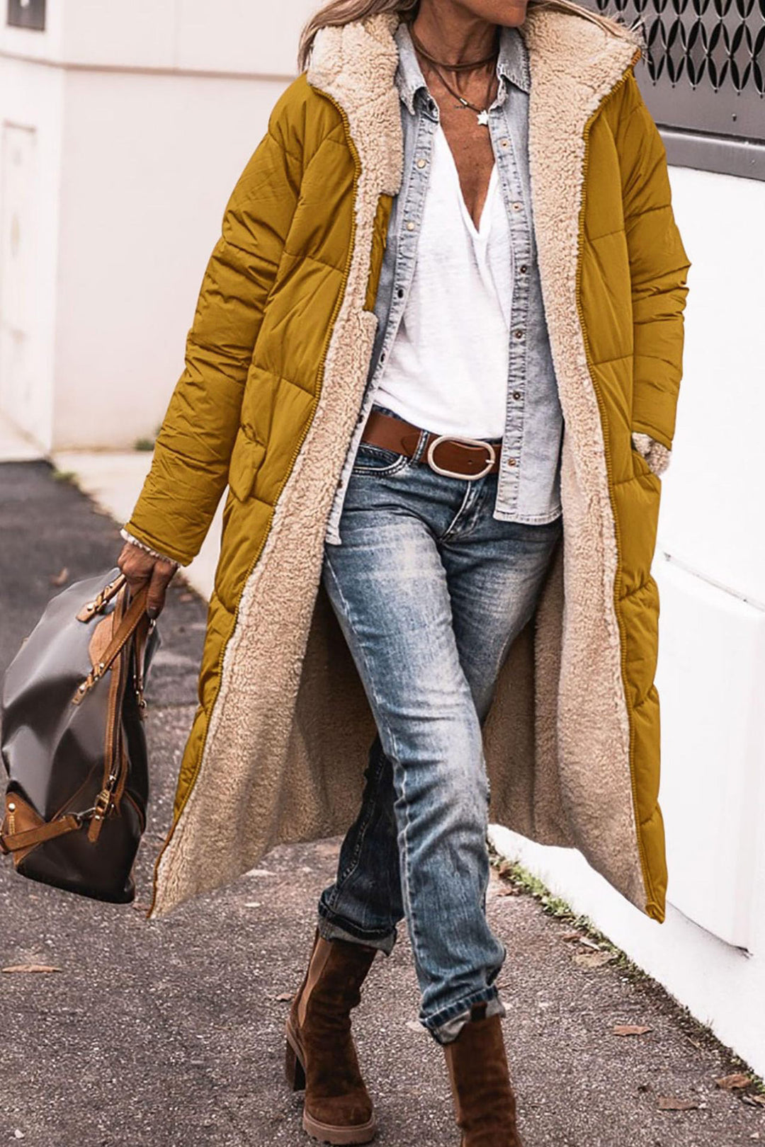 Damen Lange Gefütterte Winterjacke mit Luxuriösem Innenfutter EB