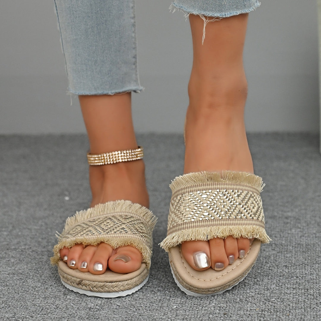 Damen modische Sandalen mit dekorativer Fransen- und Bead-Applikation EB