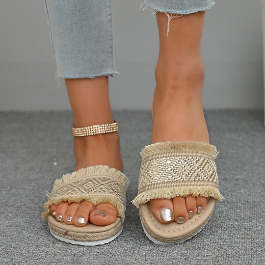 Damen modische Sandalen mit dekorativer Fransen- und Bead-Applikation EB