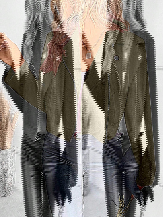 Damen Stylische Bikerjacke aus Kunstleder mit asymmetrischem Reißverschluss EB