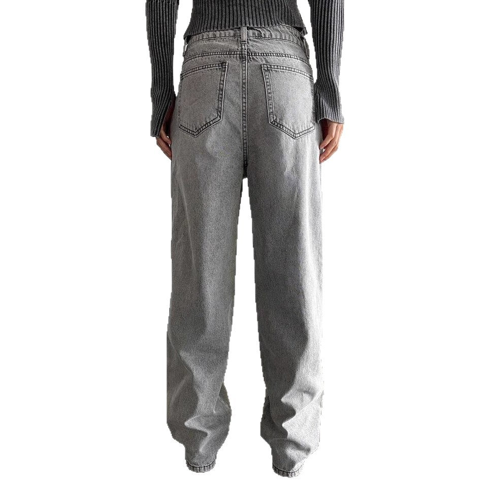 Damen weite Jeans im lässigen Vintage-Design mit hoher Taille und beständigem Stoff EB