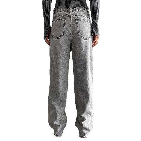 Damen weite Jeans im lässigen Vintage-Design mit hoher Taille und beständigem Stoff EB