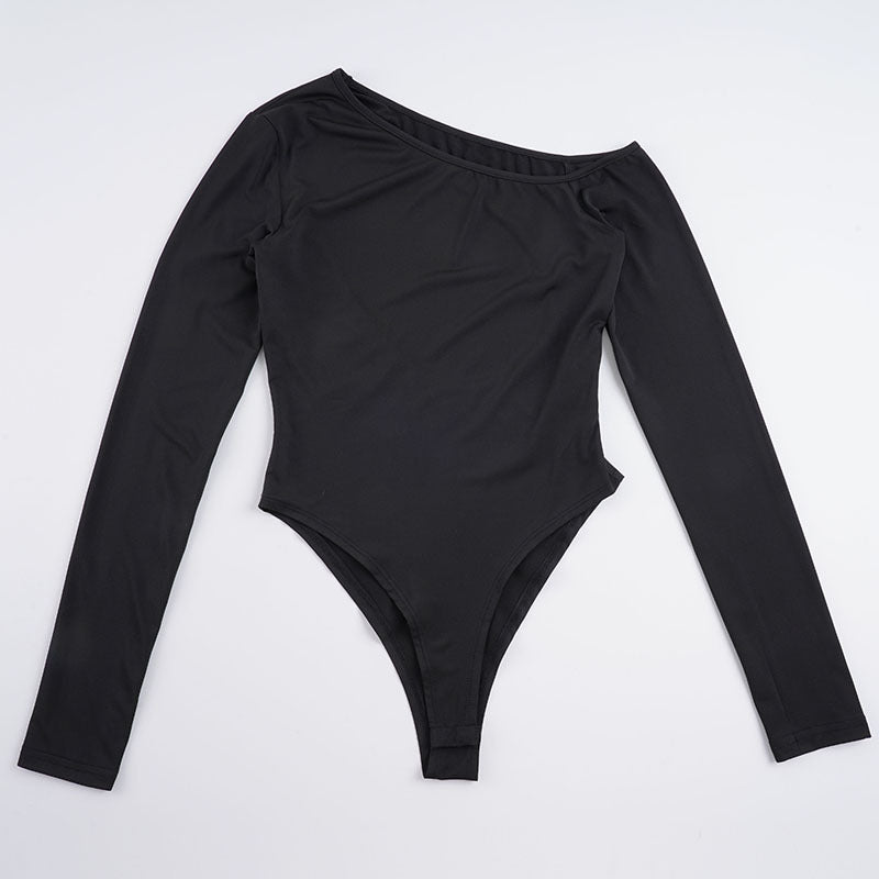Damen eleganter Body mit langen Ärmeln und weitem Halsausschnitt EB