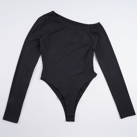Damen eleganter Body mit langen Ärmeln und weitem Halsausschnitt EB
