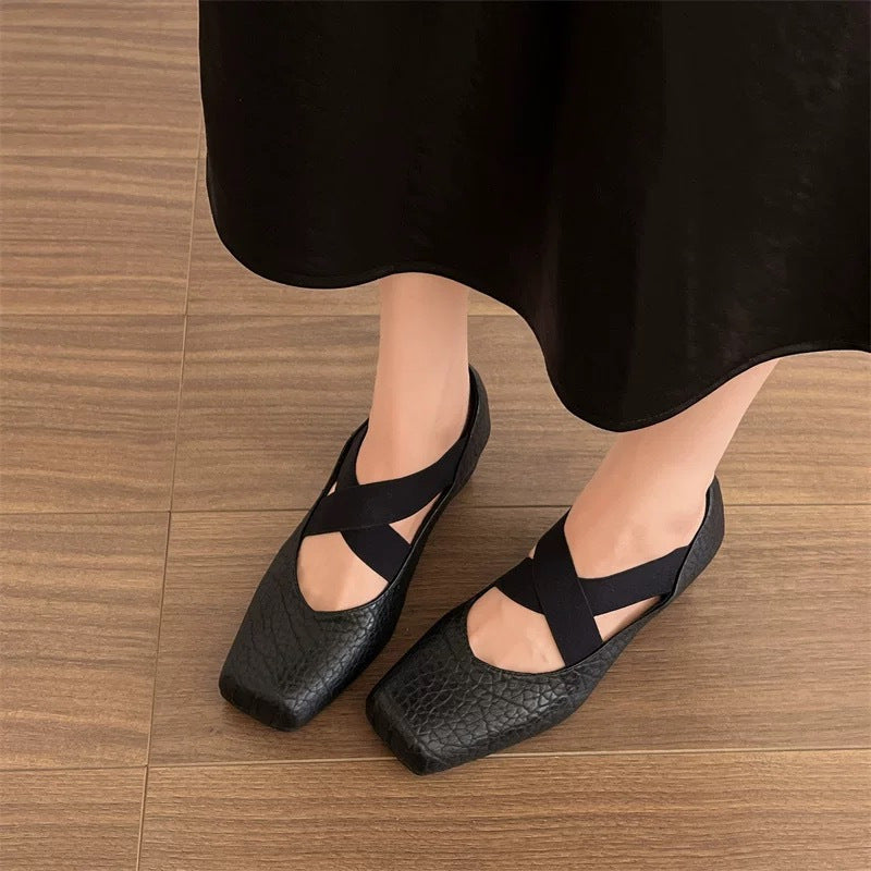 Damen Elegante Ballerinas mit dehnbarem Überkreuz-Riemen EB