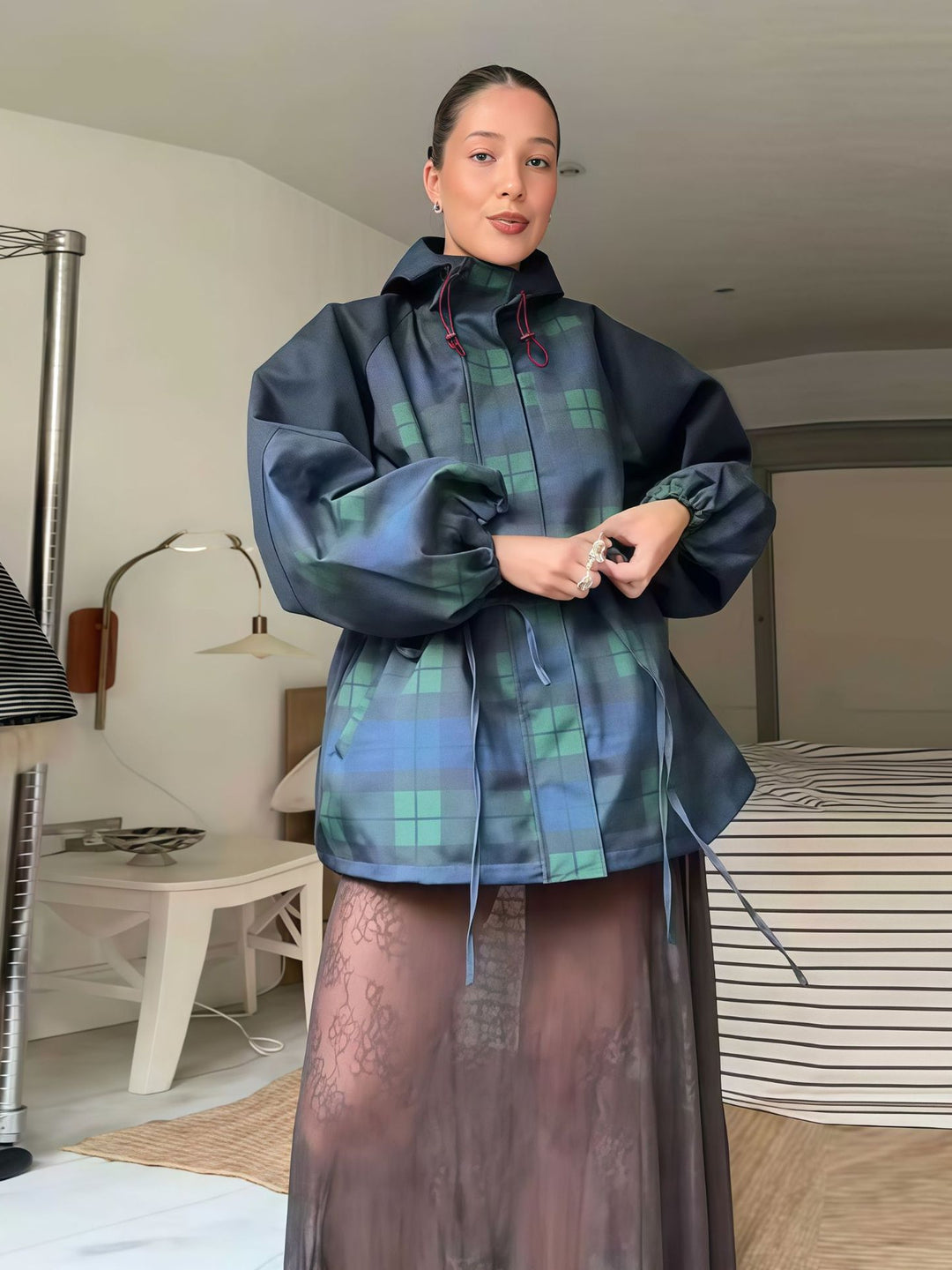 Damen Utility-Jacke mit auffälligem Karomuster und lässiger Passform EB
