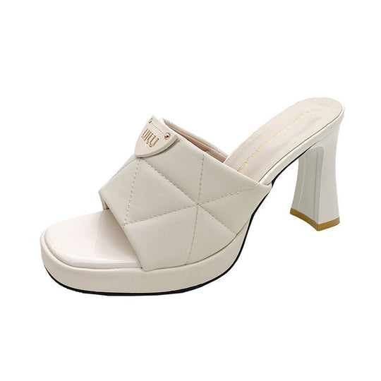 Damen elegante Offene Schuhe mit Blockabsatz und glänzendem Obermaterial EB