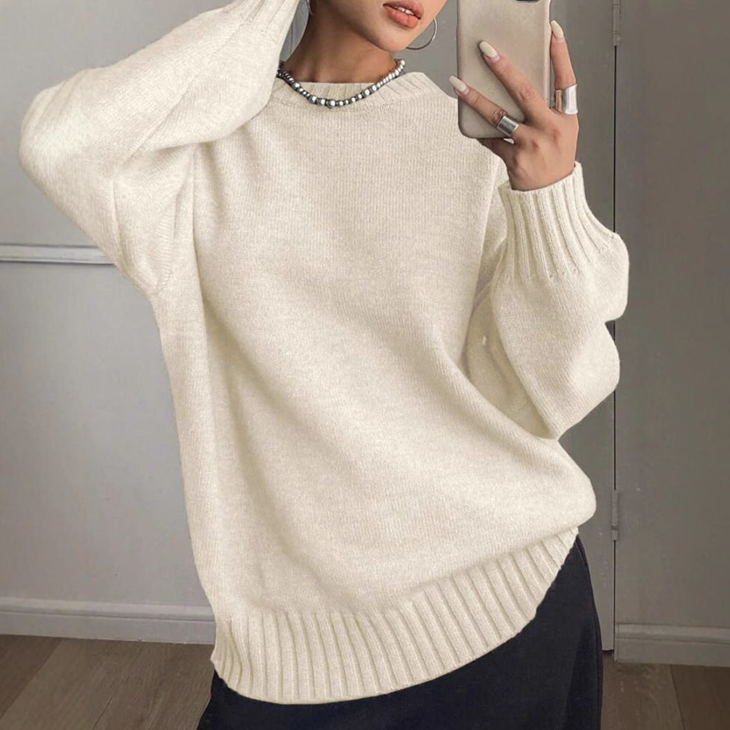 Damen Kaschmir-Optik Oversize-Pullover mit Rundhalsausschnitt und verlängerten Rippbündchen EB