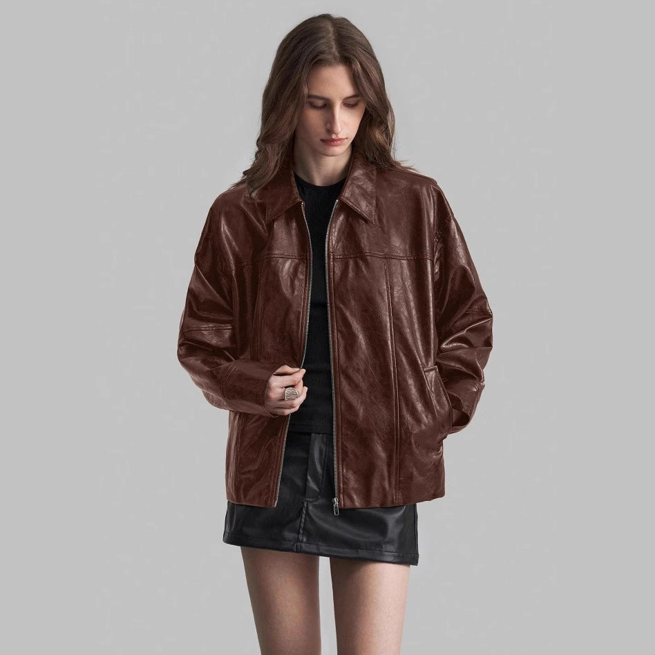 Damen Kunstlederjacke im angesagten Biker-Stil mit asymmetrischem Reißverschluss EB