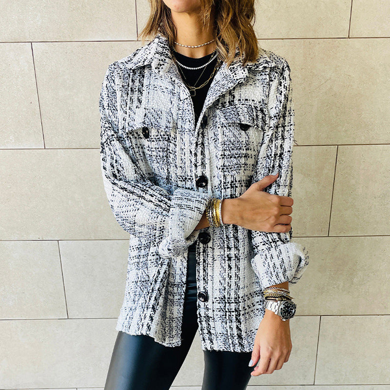 Damen Karierte Overshirt-Jacke mit Taschen und lässigem Schnitt EB