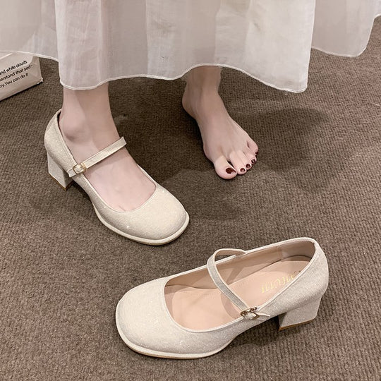 Damen elegante Mary Jane Pumps mit hochwertigem Stoff und komfortablem Blockabsatz EB