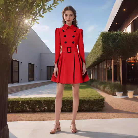Damen eleganter Trenchcoat mit ausgestelltem Schnitt und französischem Kragen EB