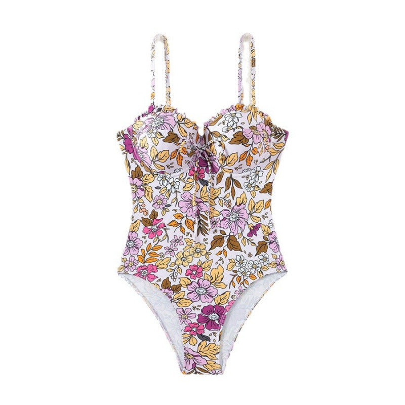 Damen Einteiliger Badeanzug mit floralem Design und traumhaftem Ausschnitt EB