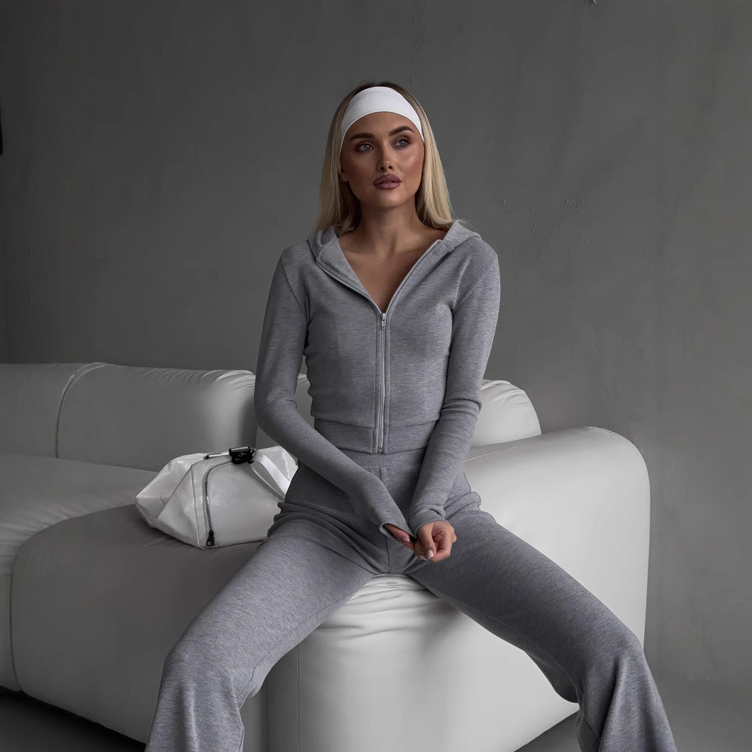 Damen figurformendes Set aus taillierter Reißverschlussjacke und High-Waist-Leggings EB