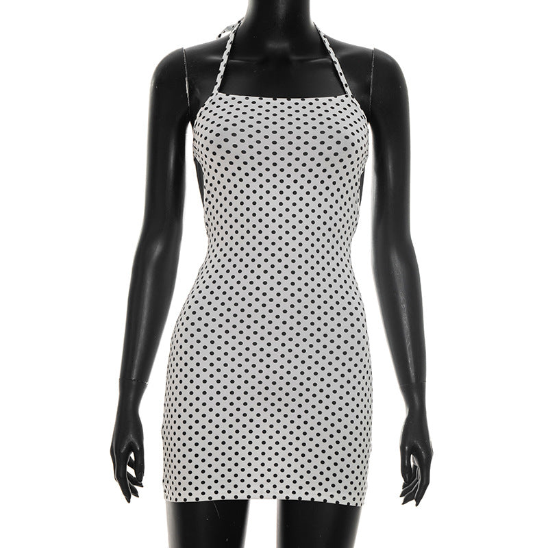 Damen figurbetontes Minikleid mit Polka-Dots und Spaghettiträgern EB