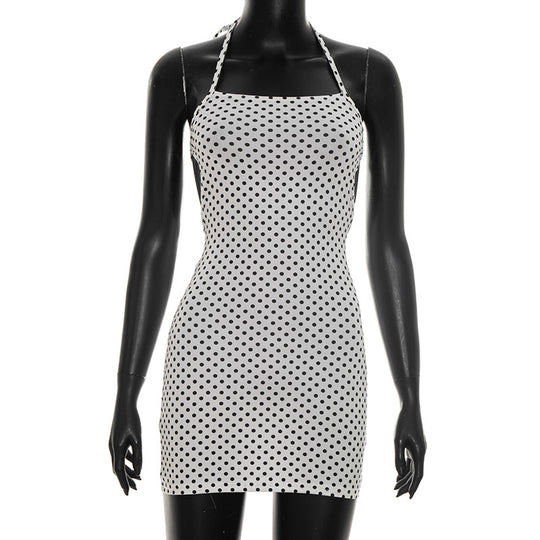 Damen figurbetontes Minikleid mit Polka-Dots und Spaghettiträgern EB