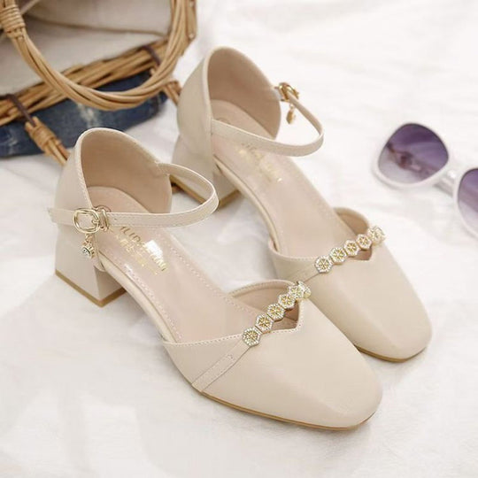 Damen Elegante Blockabsatz-Pumps mit Schmuckverzierung EB