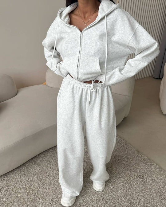 Damen nan weite Highwaist-Loungehose aus Sweatstoff mit Kordelzug und Eingrifftaschen EB