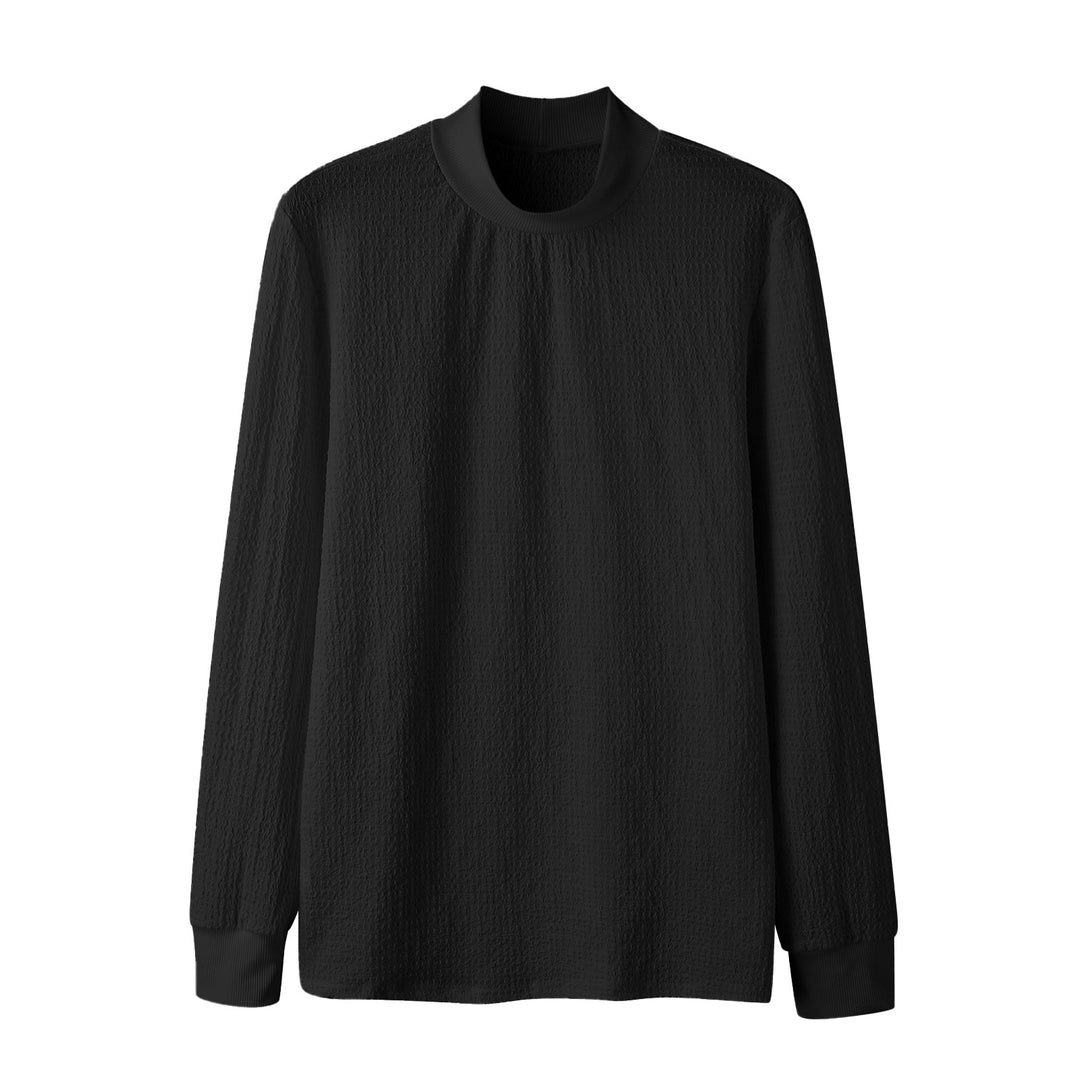 Damen Elegantes Langarmshirt mit strukturiertem Stoff und hohem Kragen EB