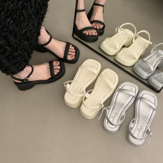 Damen modische Plateau-Sandalen mit verstellbarem Riemen und rutschfester Sohle EB
