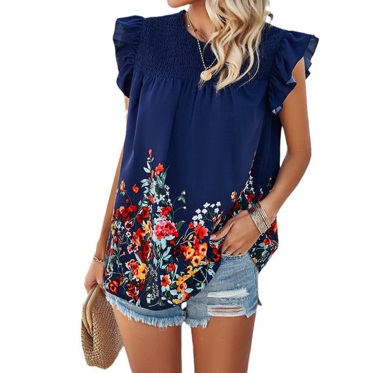 Damen Bluse mit floralen Akzenten und Rüschendetails EB