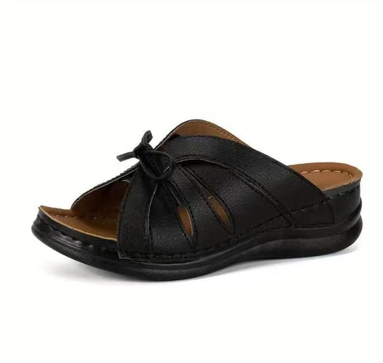 Damen bunte Slip-On Pantoletten mit dekorativem Knoten EB