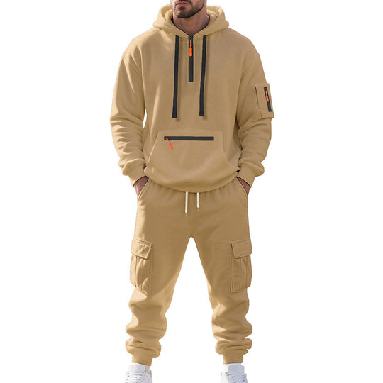 Herren nan Urbaner Cargo-Jogginganzug mit Kapuzenhoodie und Reißverschlusstaschen EB