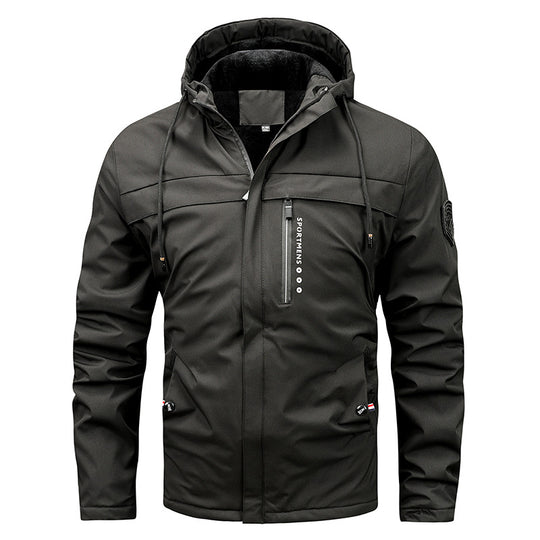 Herren nan thermisch gefütterte Softshelljacke mit Kapuze, Fleece-Innenfutter und Reißverschluss-Brusttasche EB