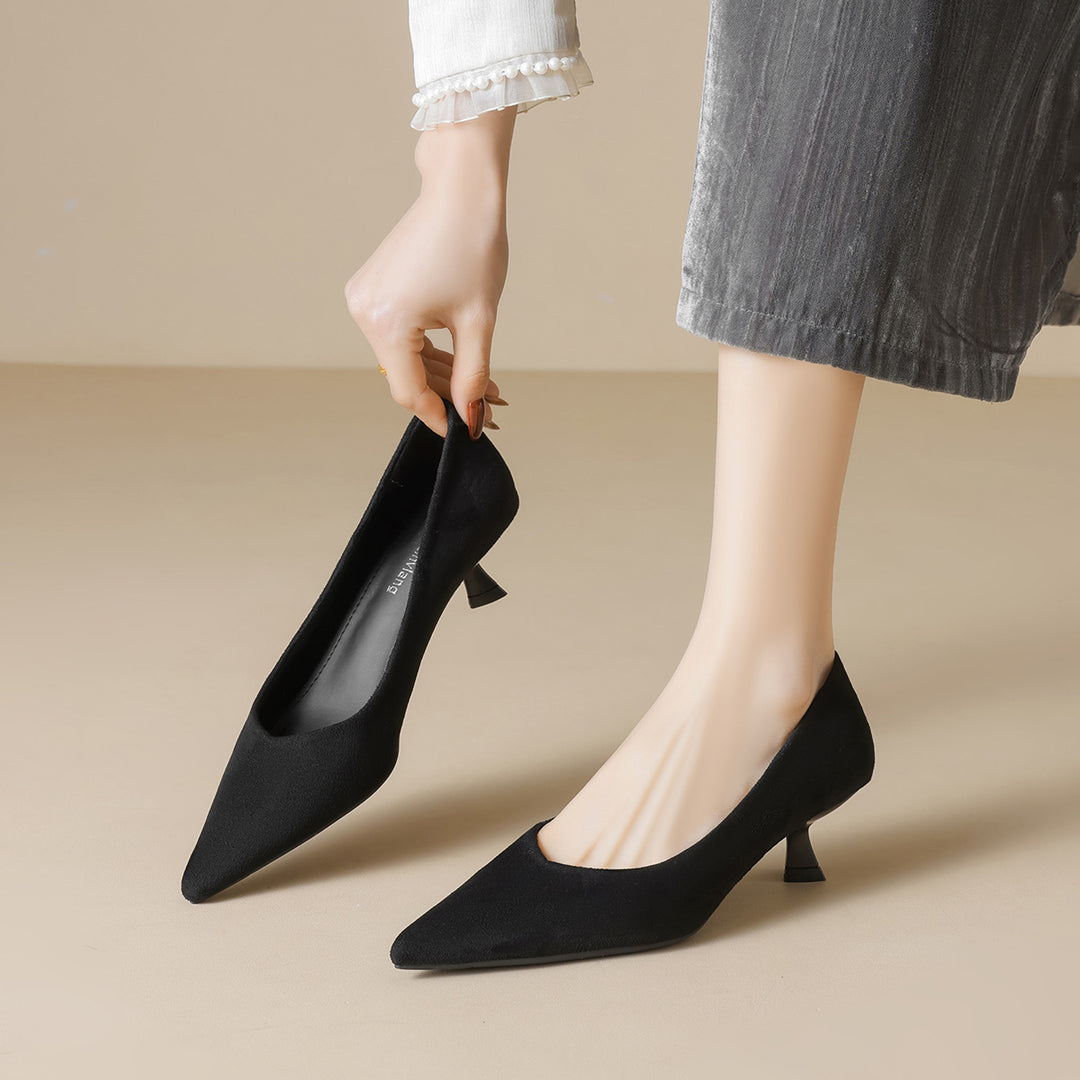 Damen elegante Pumps mit spitzem Zehenbereich und modischem Blockabsatz EB