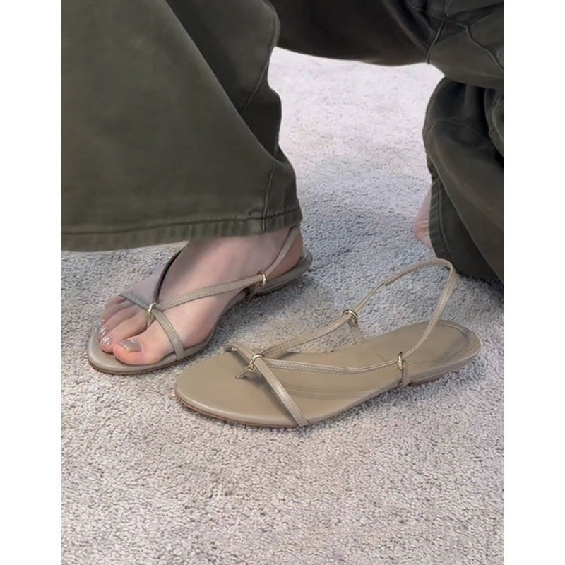 Damen Zehentrenner-Sandalen mit eleganten Riemen und goldenen Akzenten EB
