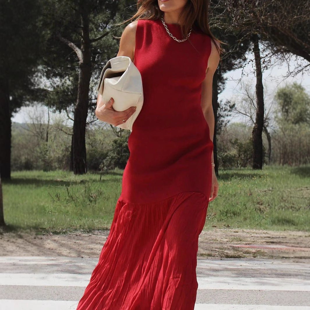 Damen ärmelloses Maxikleid mit elegantem Rüschensaum EB