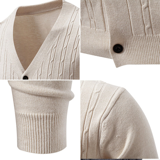 Herren nan Feinstrick-Cardigan mit tiefem V-Ausschnitt schmaler Passform und vertikalem Zopfstrick EB