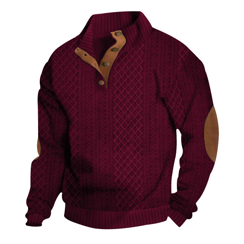 Herren nan grober Zopfstrick Troyer mit Knopfleiste und Veloursleder-Ellenbogenpatches EB