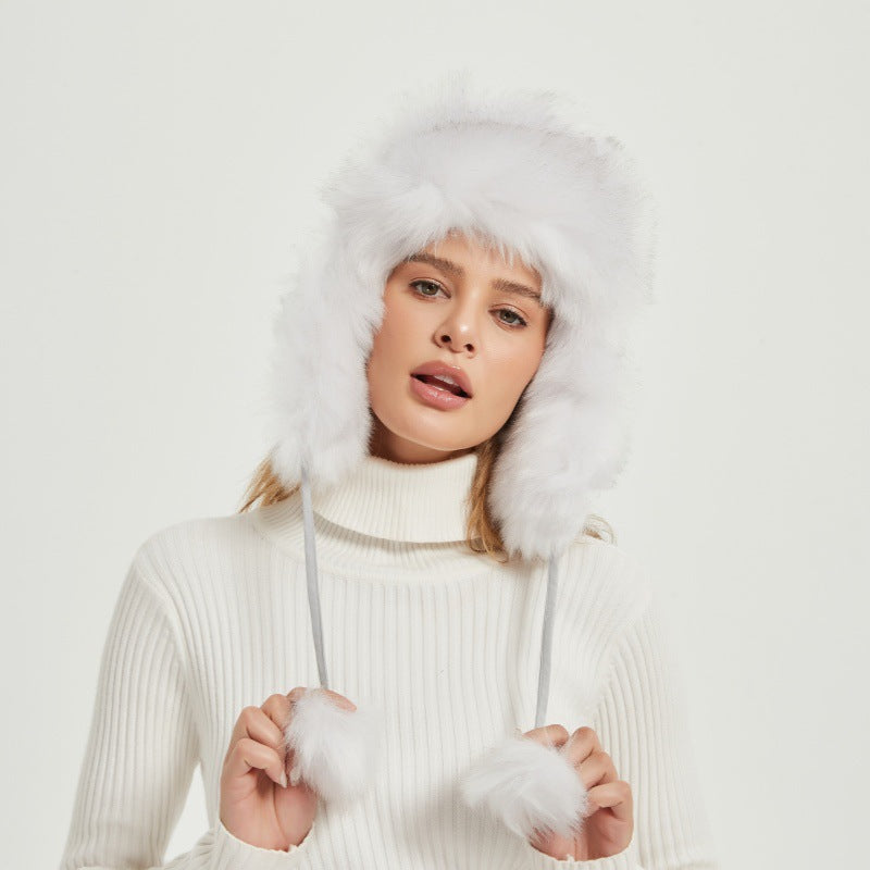 Damen Flauschige Wintermütze mit tierischen Ohren und voluminösem Design EB