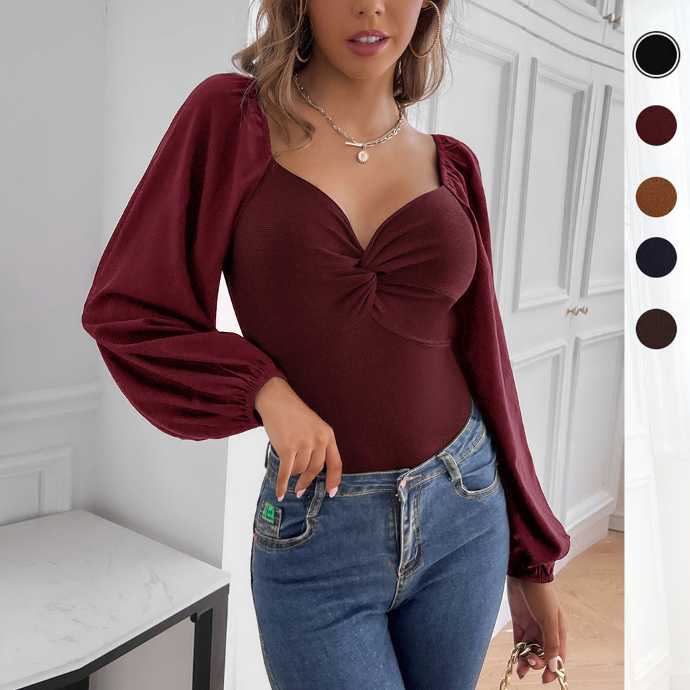 Damen Body mit eleganter Knötchen-Details und romantischen Puffärmeln EB