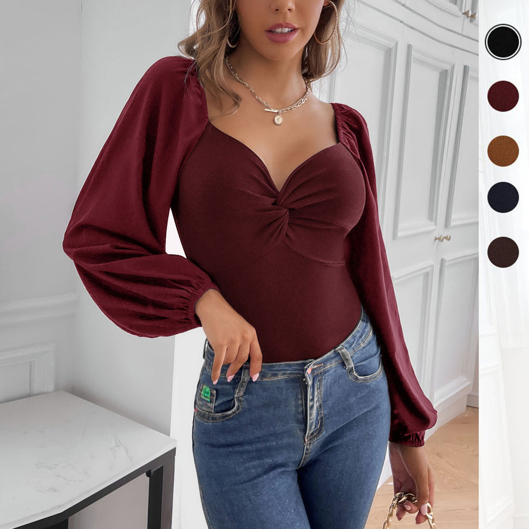 Damen Body mit eleganter Knötchen-Details und romantischen Puffärmeln EB