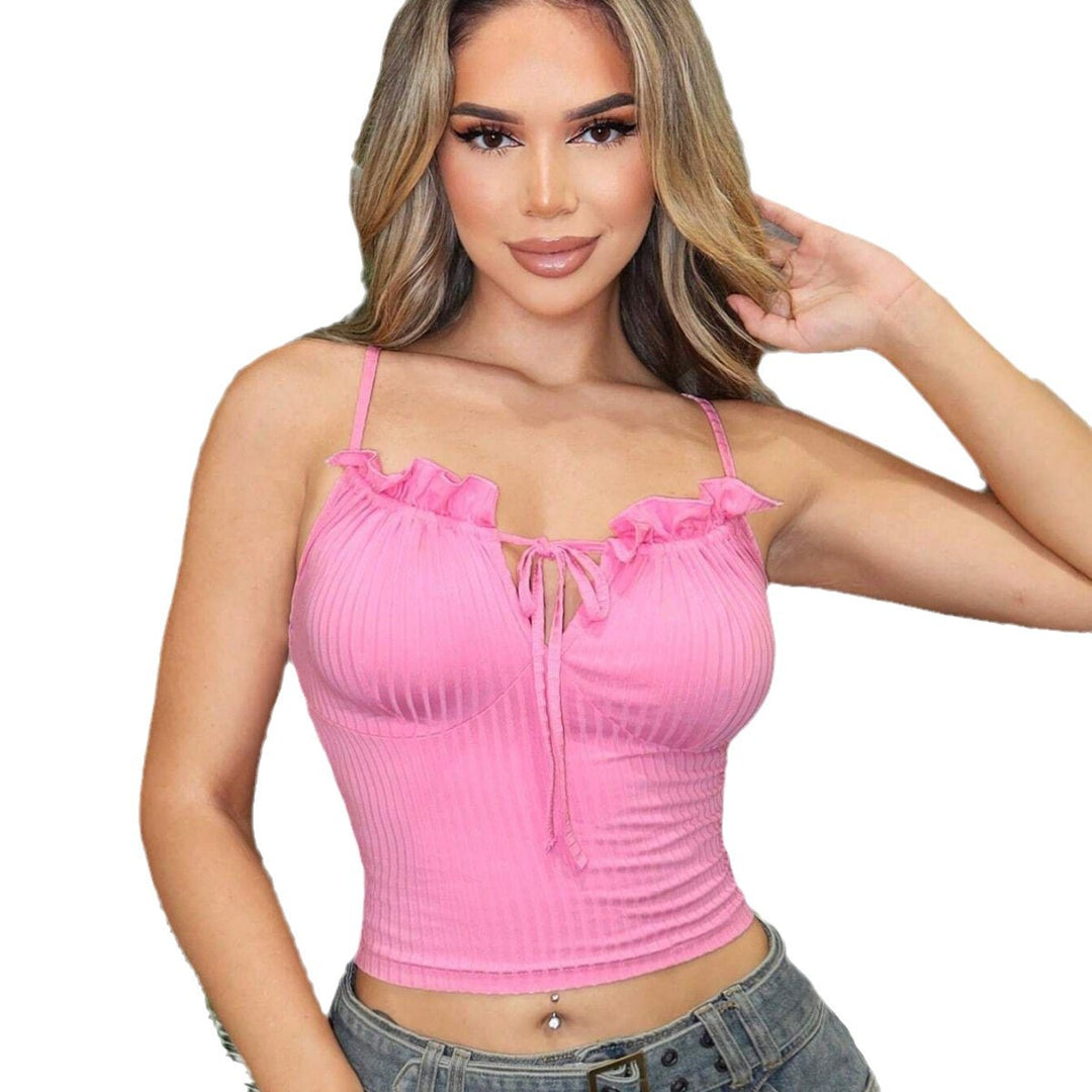 Damen Crop-Top mit verspieltem Rüscheneinsatz und tiefem Ausschnitt EB