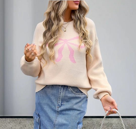 Damen Strickpullover mit charmantem Schleifenmotiv und modischen Details EB
