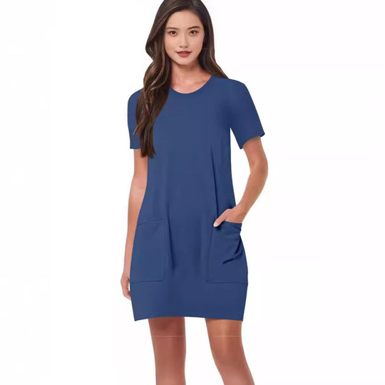 Damen lässiges T-Shirt-Kleid mit praktischen Taschen EB