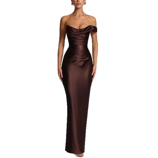 Damen Elegantes Maxikleid mit asymmetrischem Schnitt und fließendem Rock EB