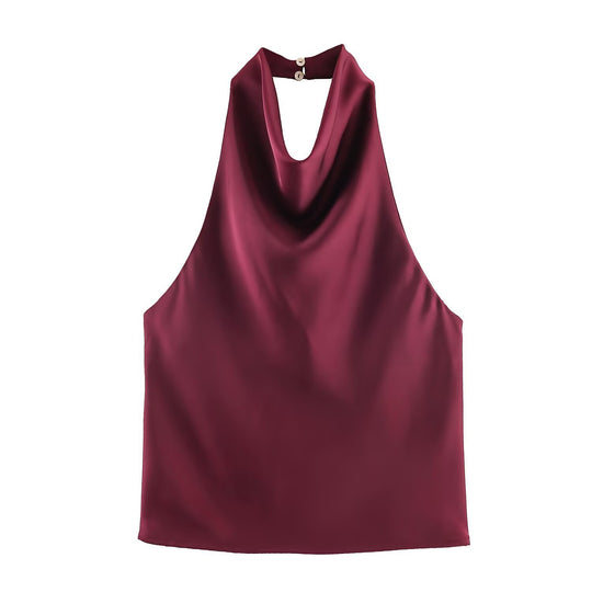 Damen elegantes Haltertop mit fließendem Schnitt und dekorativen Details EB