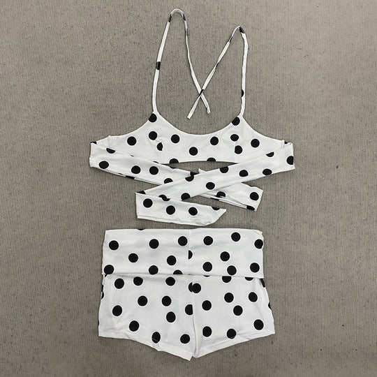 Damen sportliches Polka-Punkte Crop Top und Shorts Set EB