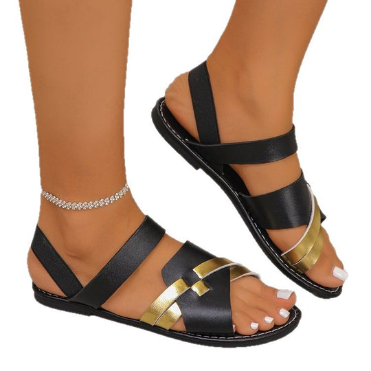 Damen elegante Riemchensandalen mit modischen Metallic-Details EB