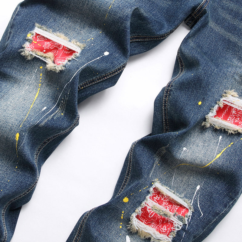 Herren kreative Ripped Jeans mit einzigartigen Farbklecksen EB