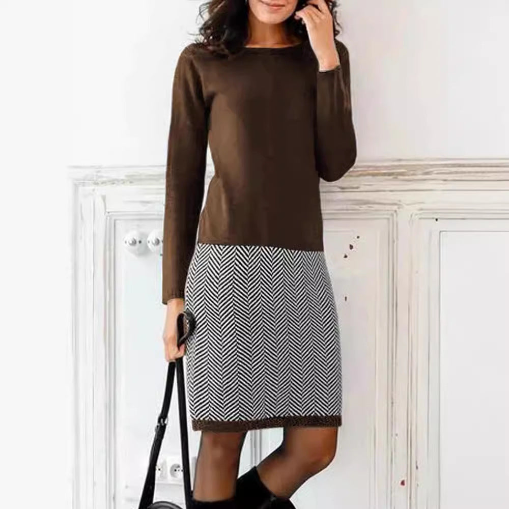 Elegantes Damen Strickkleid mit Chevron-Muster für Alltag & Büro | EB